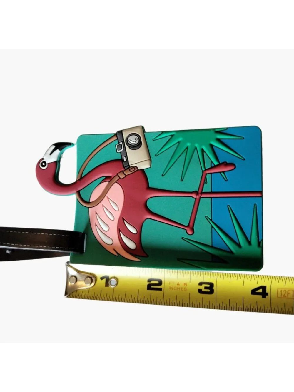 Luggage ID Tag Flamingo Camera Travel Adjustable Strap Turquoise Pink